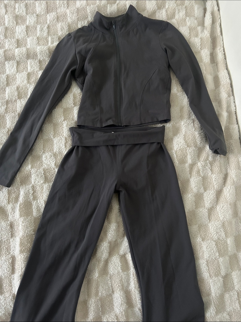Active USA Charcoal Wide-Leg High-Rise Pants set with sweater